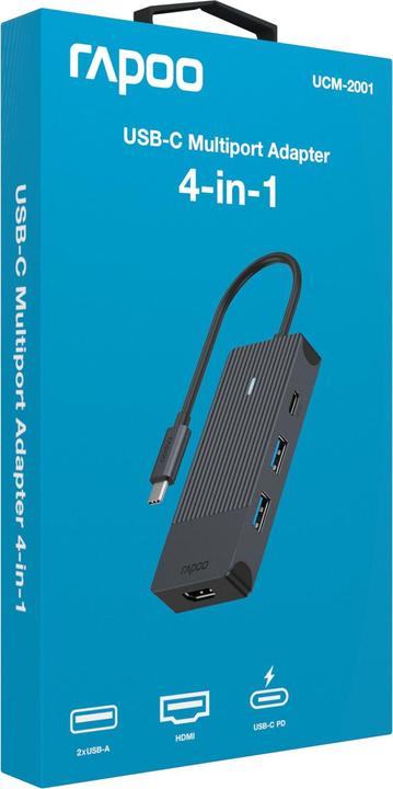 Produktbild Rapoo USB-C Multiport Adapter, 4-in-1, grau (USB-C, 4 Ports)