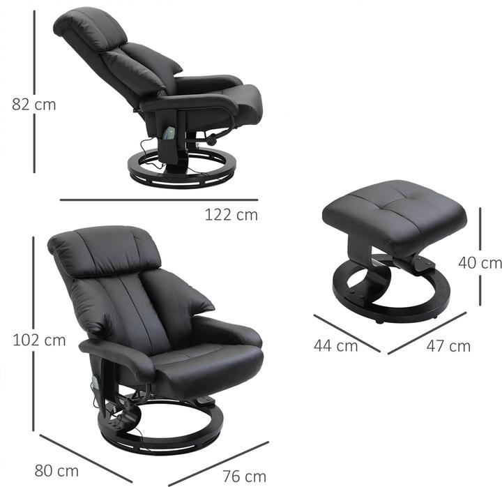 Image du produit Swisshandel24 Fauteuil de massage Repose-pieds Noir Fauteuil de relaxation Fauteuil de télévision électrique avec