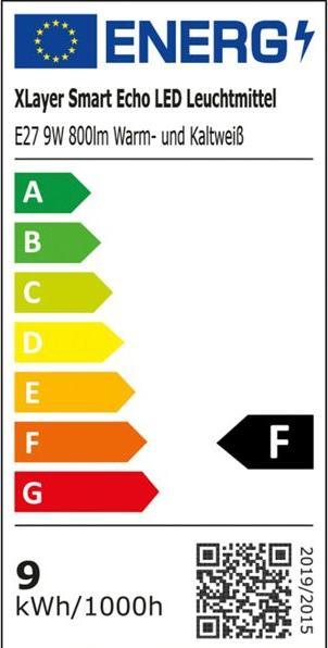 Label énergétique Xlayer Ampoule intelligente echo e27 (E27, 9 W, 800 lm, 1 x, F)