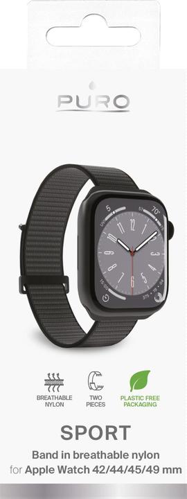 Actual product image Puro Nylon Sport - Pasek do Apple Watch 42/44/45/49 mm (Czarny) (45 mm, 44 mm, 42 mm, 49 mm, Nylon)