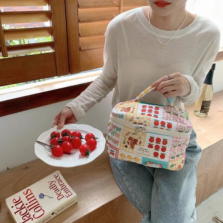 Immagine prodotto Only-Bags.Store Trapuntatura in cotone: borsa per il trucco con chiusura a cerniera, organizzatore di cosmetici