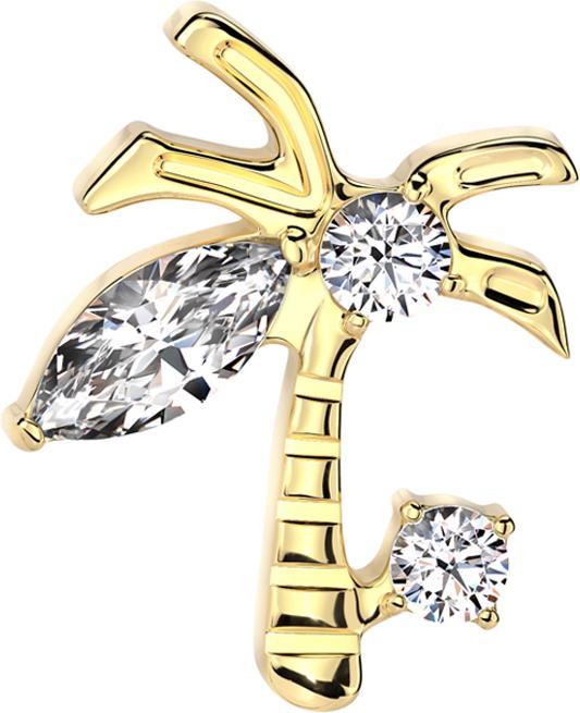 Produktbild Star Piercing Threadless vergoldet Palme Kristalle silber (Titan G23, ohne Messing)