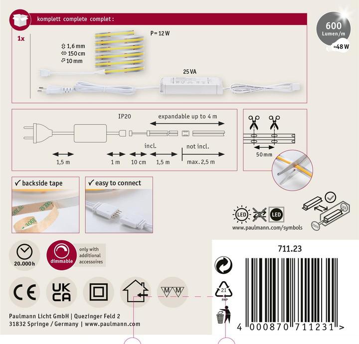 Actual product image Paulmann MaxLED 500 Full-Line COB Stripe Set (Daylight, 150 cm, Indoor)
