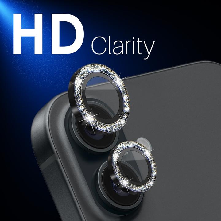 Actual product image Ueli Express Kamera Panzerglas Linsenschutz Glitzer (2 Piece, Apple iPhone 16 Plus, Apple iPhone 16)