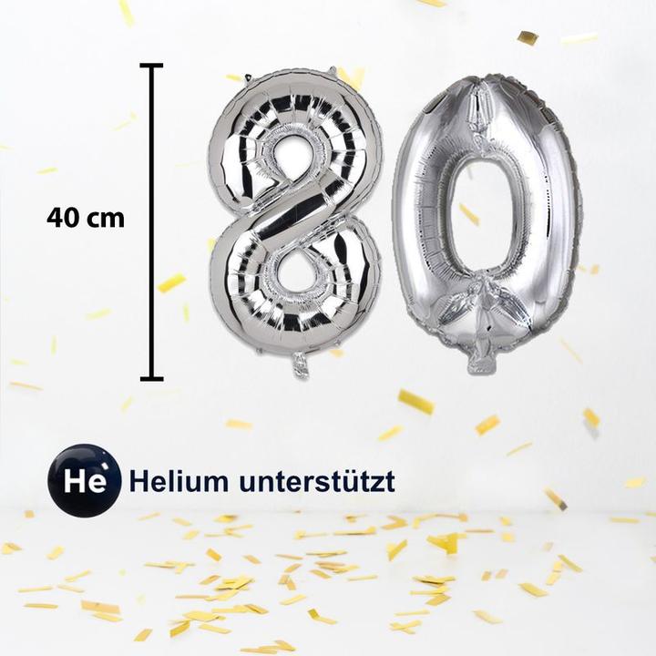 Produktbild Hermex Zahlenballon Zahl 80 Folienballon Luftballon Heliumballon Silbrig 40cm (1 x)