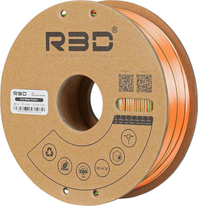 Produktbild R3D eSilk Mystic-PLA Blau-Grün-Orange Filament 1.75mm 1Kg (PLA, 1.75 mm, 1000 g, Mehrfarbig)