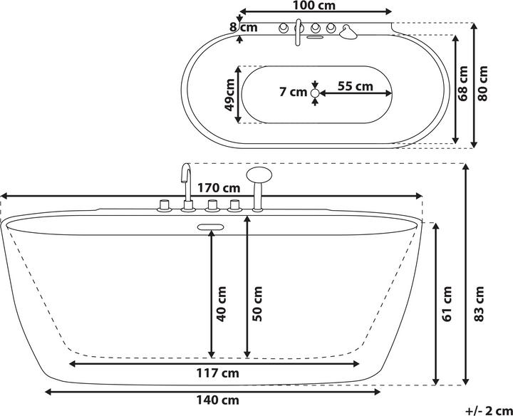Produktbild Beliani Badewanne freistehend weiss mit Armatur oval 170 x 80 cm ROTSO (286 l, 80 cm, 170 cm)