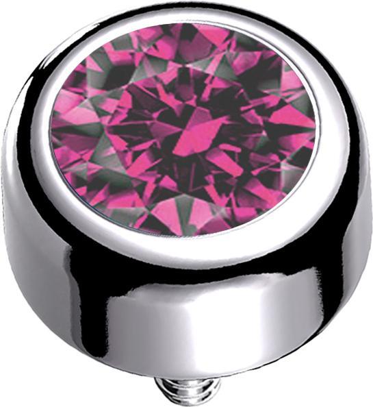 Star Piercing Dermal Anchor Zylinder silber mit Kristall pink (ohne Messing, Titan G23)
