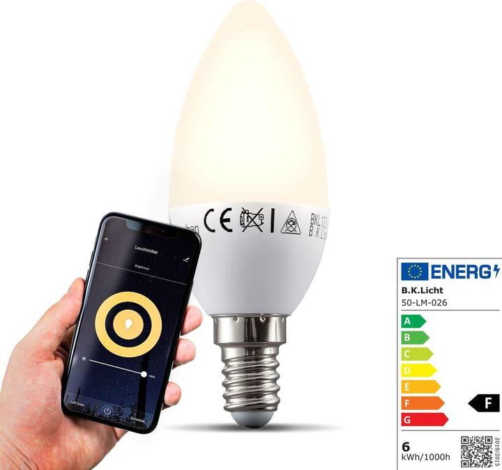 Produktbild B.K.Licht WIFI LED Leuchtmittel, E14/5,5W/470lm (E14, 5.50 W, 470 lm, 1 x, F)