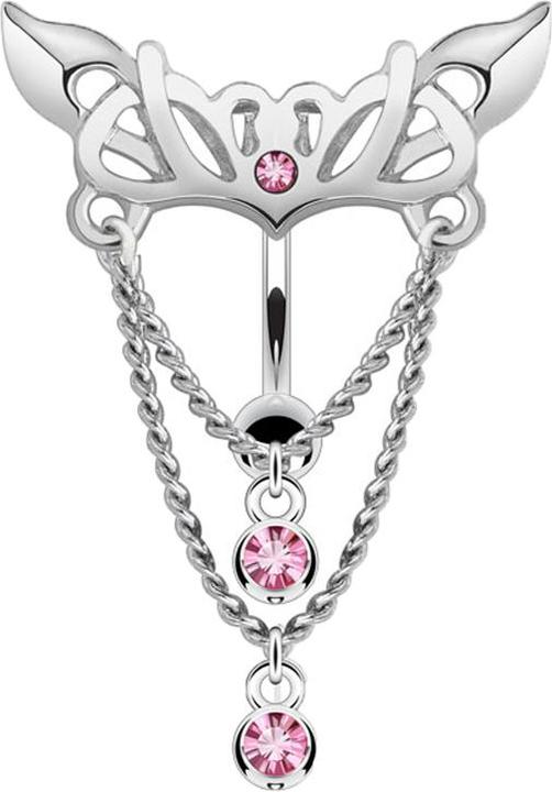 Immagine prodotto Star Piercing Banana argento con catena lampadario a palline con cristallo rosa (Ottone, Acciaio chirurgico 316L)