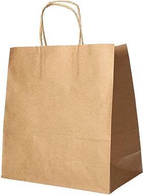 Produktbild Papstar Papier-Tragetasche, 270 x 320 x 170 mm, braun aus Kraftpapier, 70 g/qm, Tragkraft: 5 kg, mit Tragek (Geschenktüte, 25 x)