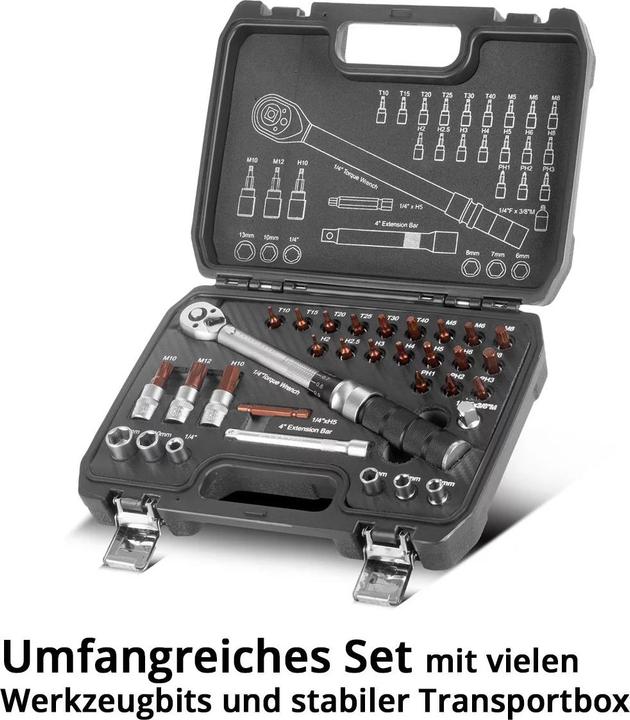 Image du produit Stahlwerk Jeu de clés dynamométriques 32 pièces 1/4" 5-25Nm cliquet réversible (1/4", 5 Nm, 25 Nm)