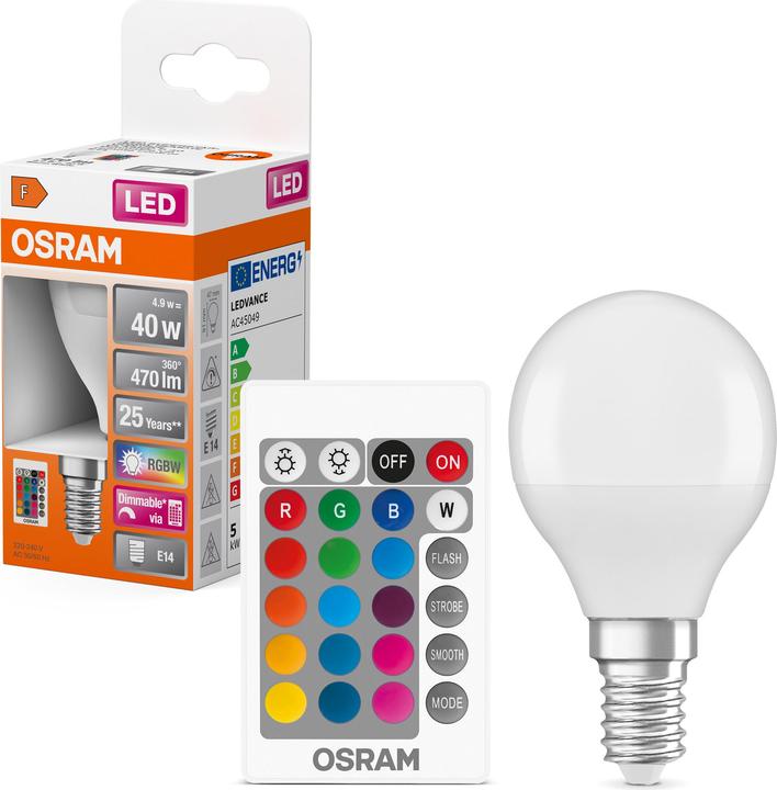 Immagine prodotto Osram Lampade a led retrofit Rgbw con telecomando (E14, 40 W, 470 lm, 1 x, F)
