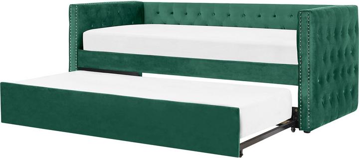 Actual product image Beliani Daybed extendable velvet fabric green slatted frame 90 x 200 cm GASSIN (90 x 200 cm)