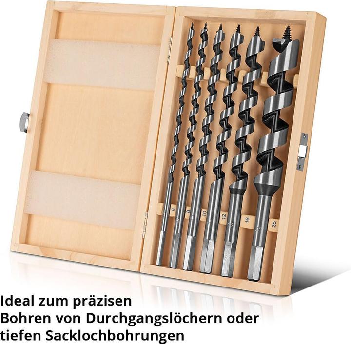 Produktbild Stahlwerk Holz-Schlangenbohrer 6er Set 6 / 8 / 10 / 12 / 16 / 25 mm Spiralbohrer (6 mm, 8 mm, 10 mm, 12 mm, 16 mm, 25 mm)