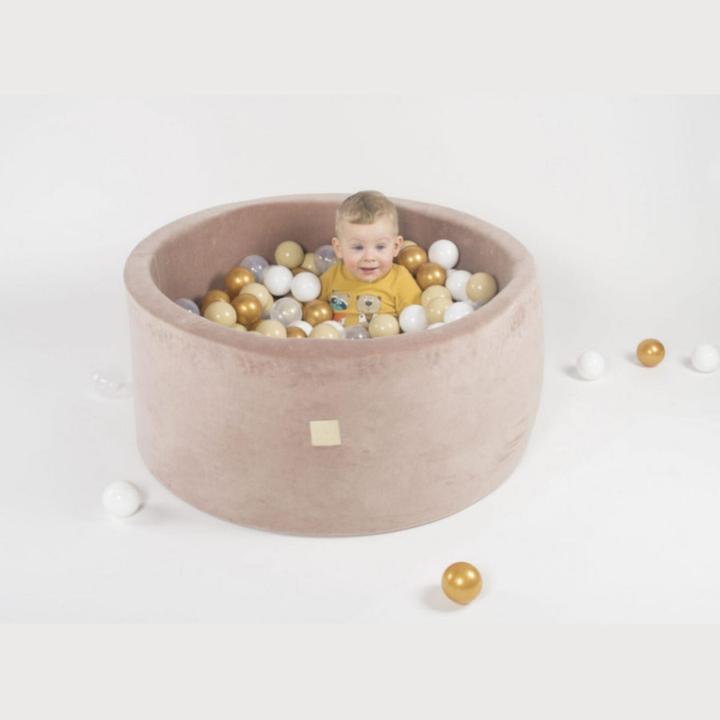 Actual product image Activity Board Waldorf Baby Round Ball Bath 90x40cm with 300 Balls, Gift Ball Bath - Ecru Velvet