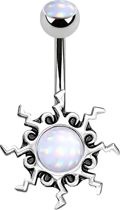 Star Piercing Banane silber Sonne mit Epoxidstein weiss (Messing, Chirurgenstahl 316L)