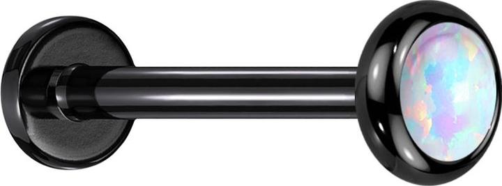 Star Piercing Micro Labret Innengewinde schwarz Scheibe abgerundet schwarz Opal weiss (Titan G23, ohne Messing)