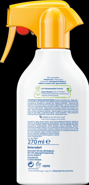 Actual product image NIVEA Babies & Kids Sensitive Protect (Sun spray, SPF 50, 270 ml, 150 g)