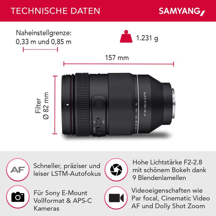 Produktbild Samyang AF 35-150MM F2-2,8 SONY FE (Sony E, APS-C / DX, Vollformat)