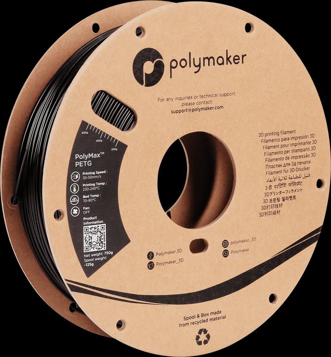 Actual product image Polymaker PolyMax PETG V2 - Black - 1.75mm (PETG, 1.75 mm, 750 g, Black)