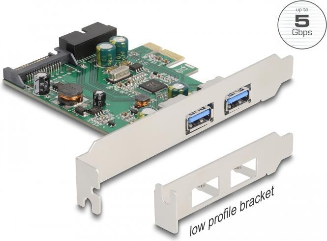 Actual product image Delock PCI Express x1 card to 2 x external USB 3.2 Gen 1 Type-A + 1 x internal 19 pin USB male connector