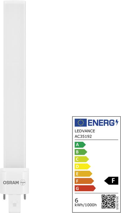 Energie-Label Osram Dulux S (G23, 6 W, 630 lm, 10 x, F)