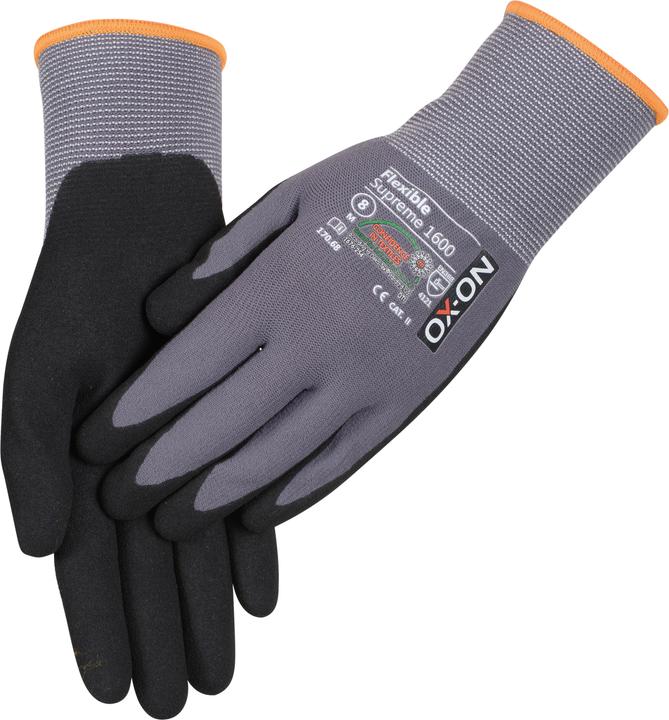 Produktbild Ox-On Arbejdshandsker Flexible Supreme 1600, sort/grå, størrelse 9 (9)