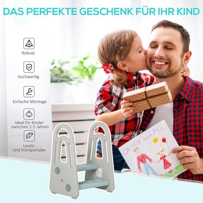 Actual product image Swisshandel24 Learning tower step stool stool standing with 2 steps pyramid structure safety blue+grey for 2-5