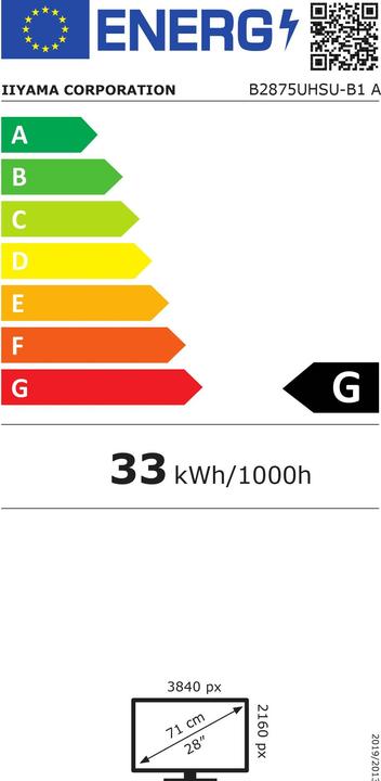 Energie-Label iiyama B2875UHSU-B1 (3840 x 2160 Pixel, 28")