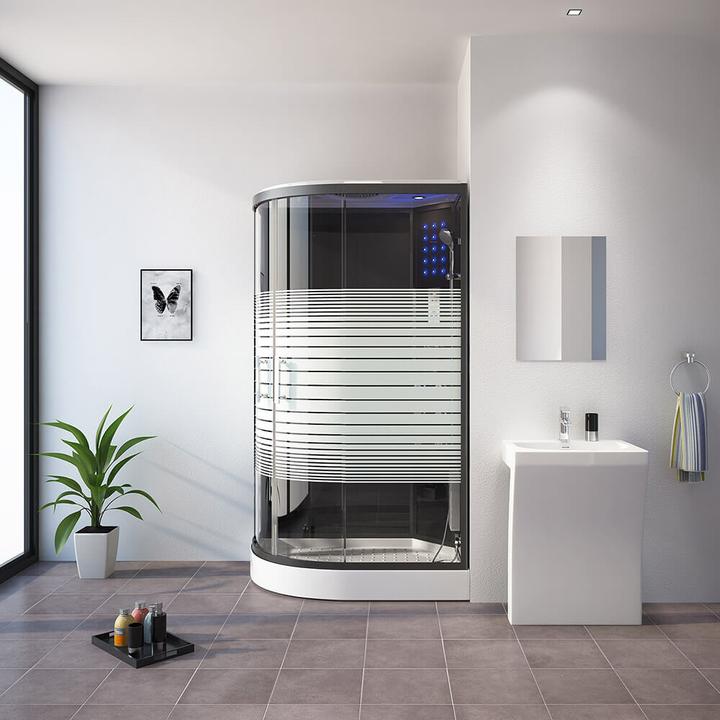 Produktbild Home Deluxe Dampfdusche mit Wasserfall Dampfsauna MANTA BLACK XL, 120x80x220cm - Links