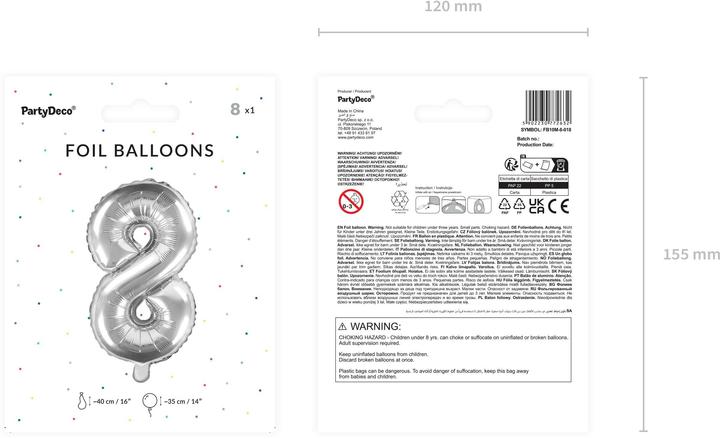 Produktbild Partydeco Zahlenballon Folie 8 Silber 35-40 cm (1 x)