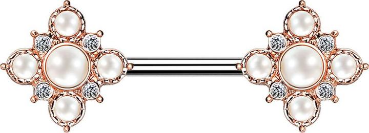 Star Piercing Barbell rosegold Vintage Blume mit Perlen (Chirurgenstahl 316L, Messing)