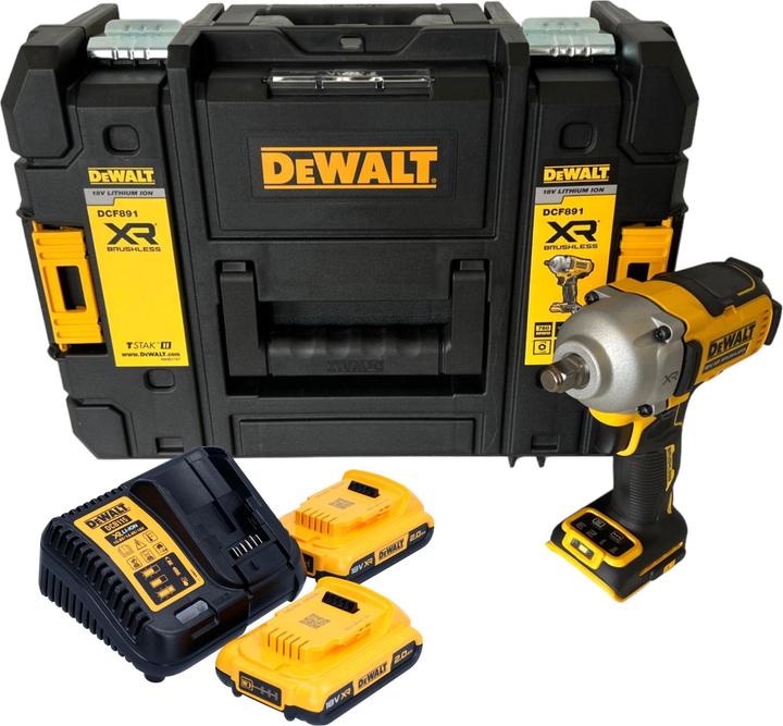 Actual product image DeWalt DCF 891 D2T Cordless impact wrench 18 V 1084 Nm 1/2" Brushless + 2x rechargeable battery 2.0 Ah + (Rechargeable battery operated)