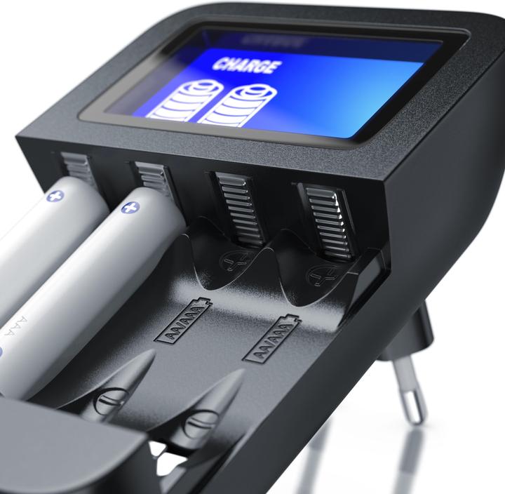 Produktbild Aplic Batterie Ladegerät 2700 mA, Universal 4-Schacht Batterielader geeignet für Typ AA / AAA NiMH Akkus (1 Stk., AA, AAA, 1000 mAh, Ladegerät ohne Akku)