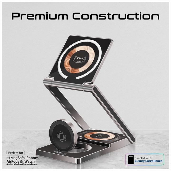 Actual product image ProMate LucidFold-Trio MagSafe Qi charging station (23 W)