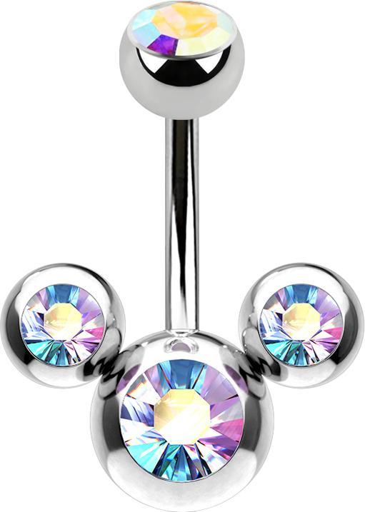 Star Piercing Banane silber Micky Maus mit Kristall multicolor (Chirurgenstahl 316L, ohne Messing)