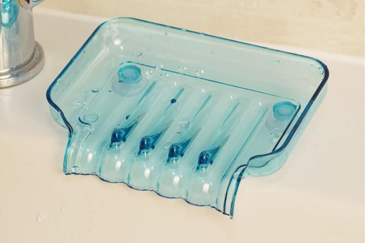 Actual product image Soap dish, plastic, blue with 2 suction cups (refill)