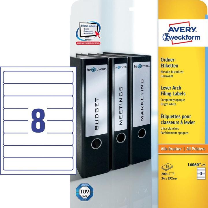 Actual product image Avery L4760-25 Labels 38x192mm
