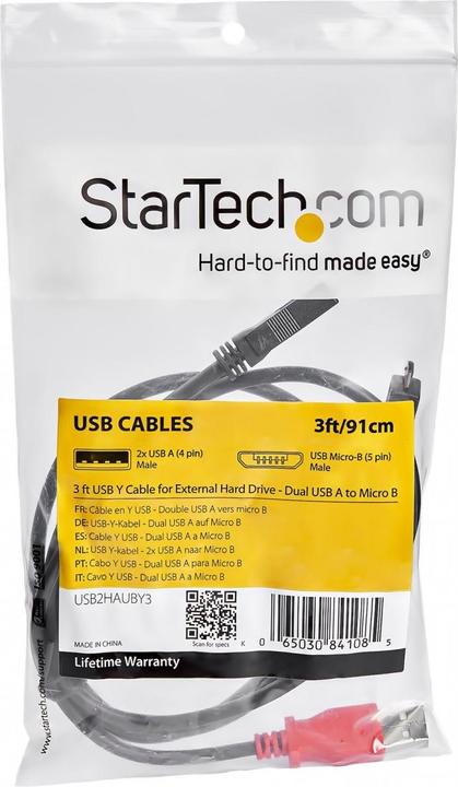 Actual product image StarTech USB Y-cable for external hard drives (0.91 m, USB 2.0)