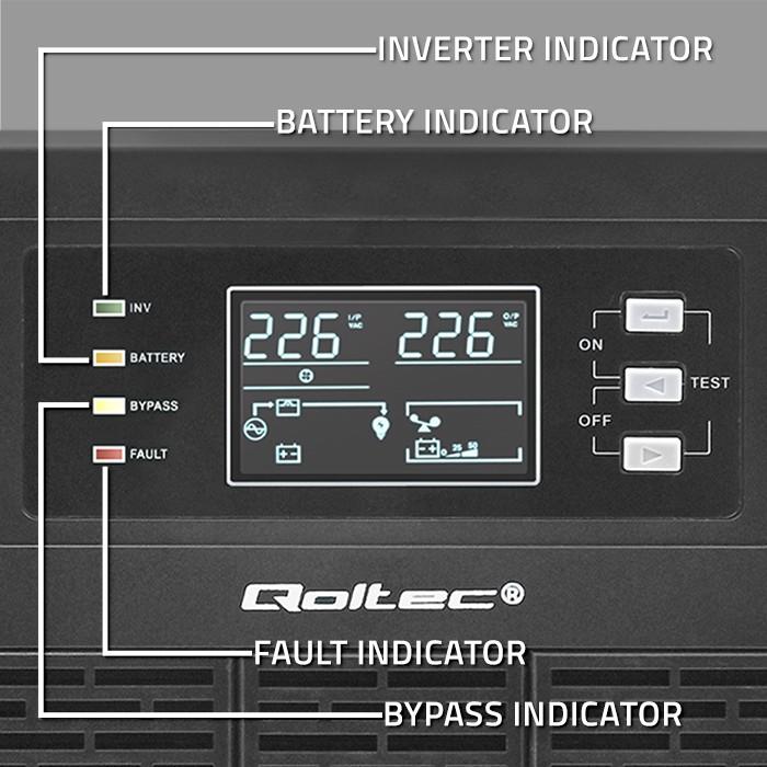 Produktbild Qoltec ZASILACZ AWARYJNY UPS 3KVA | 3000W | POWER FACTOR 1.0 | LCD | EPO | USB | ON-LINE (3 VA, 3000 W, Online-Doppelwandler USV)