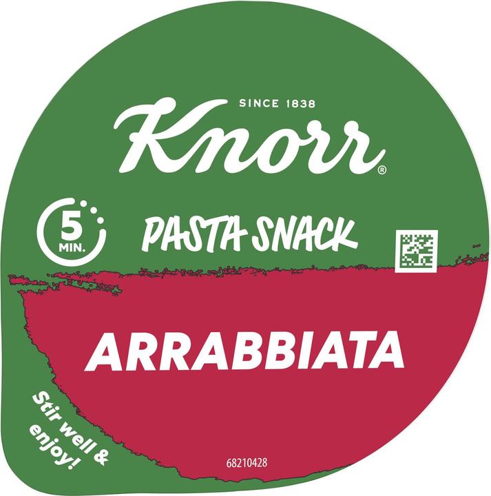 Produktbild Knorr Pasta Snack Arrabbiata Becher, Instant Fertiggericht mit pikanter Sauce, in 5 Minuten zubereitet (80 g)