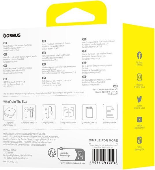 Actual product image Baseus Bowie E16 Kopfhörer True Wireless Earphones im Ohr Anrufe/Musik USB Typ-C Bluetooth Blau (6 h, Wireless)