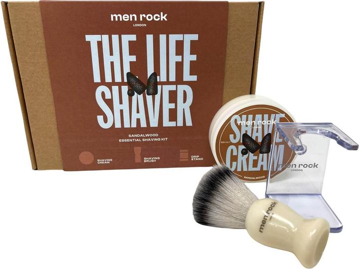 Actual product image Men Rock The Life Shaver Sandalwood Essential Shaving Kit, shaving cream 100ml, sahving brush, drip stand (Shaving brush)