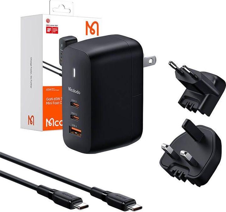 Actual product image Mcdodo 65W Charger incl. Charging Cable 60W Type-C to Type-C (EU/UK/US) Reddot Winner 2021 - Black (65 W)