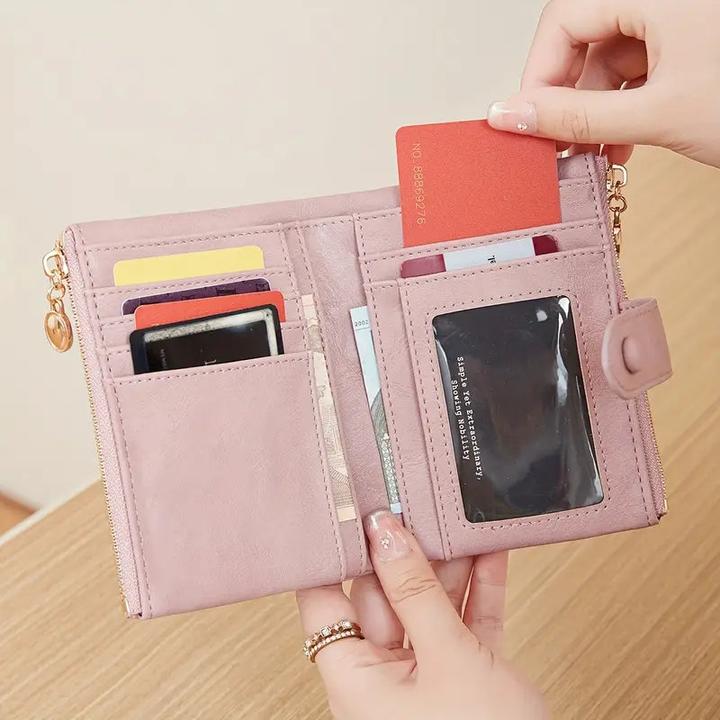 Produktbild Only-Bags.Store Retro-Brieftasche mit Knopfverschluss, mehreren Kartenfächern, RFID-Blockierung, dreifach