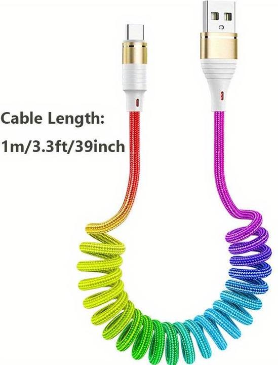 Image du produit PhoneLook Câble USB-A vers USB-C extensible en nylon tressé multicolore rainbow (1 m, USB 3.2 Gen 1)