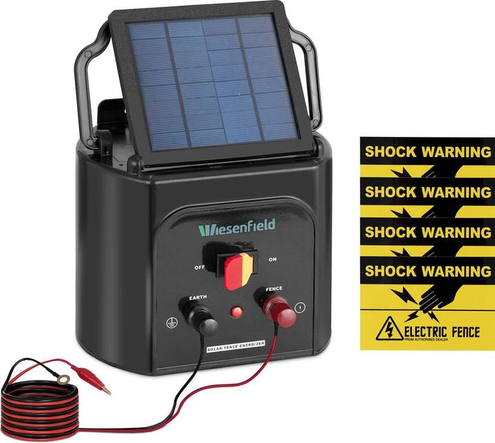 Produktbild Wiesenfield Weidzaungerät Solar Elektrozaungerät 6 V Akku Weidebedarf 15 km 0,8 J