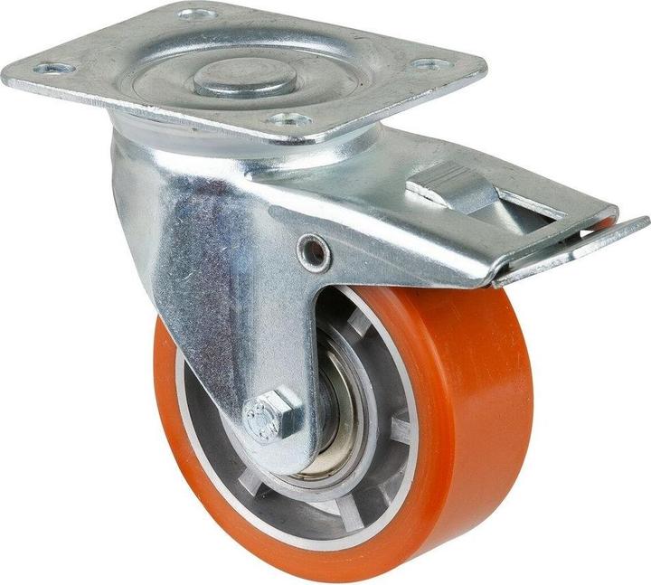 Produktbild BS Rollen Lenkrolle mit Totalfeststeller Rad-Ø 100 mm Tragfähigkeit 200 kg mit Anschraubplatte Kugellager G...