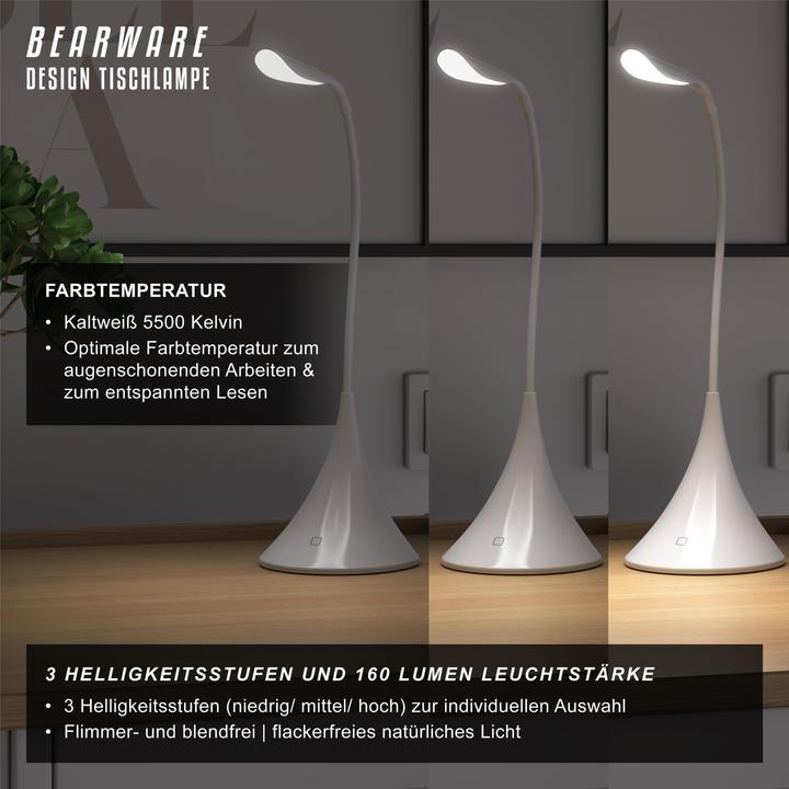 Produktbild CSL Schreibtischlampe LED Tischlampe, flexibler Schwanenhals, Leselampe mit USB oder Batteriebetrieb (160 lm)